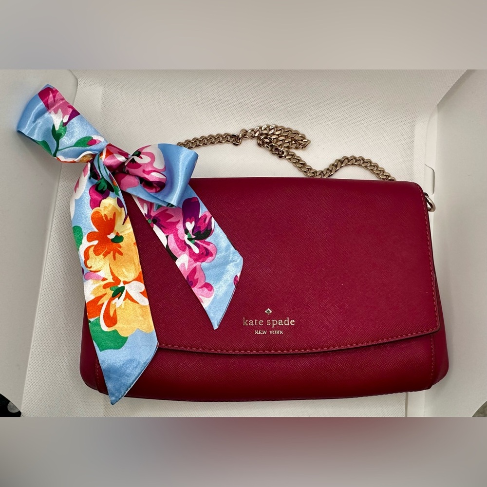 Kate Spade Greer LAUREL WAY convertible CROSSBODY Berry Cobbler EUC & scarf